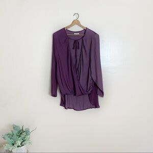 [Silence & Noise] Medium Purple Long Sleeve Deep V-neck Blouse